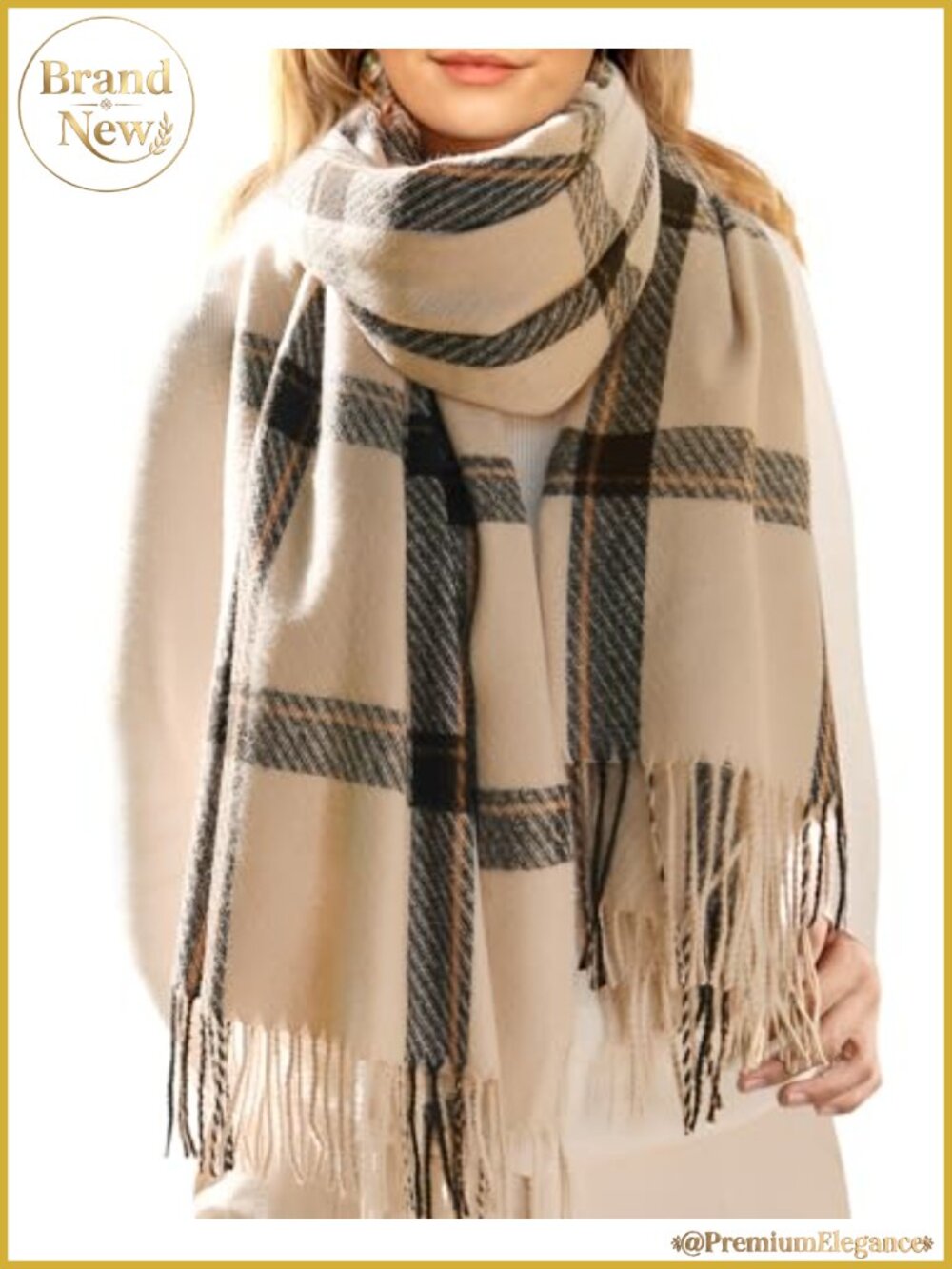 Oversized Plaid Tassel Shawl Wrap Winter Scarf 100% Polyester